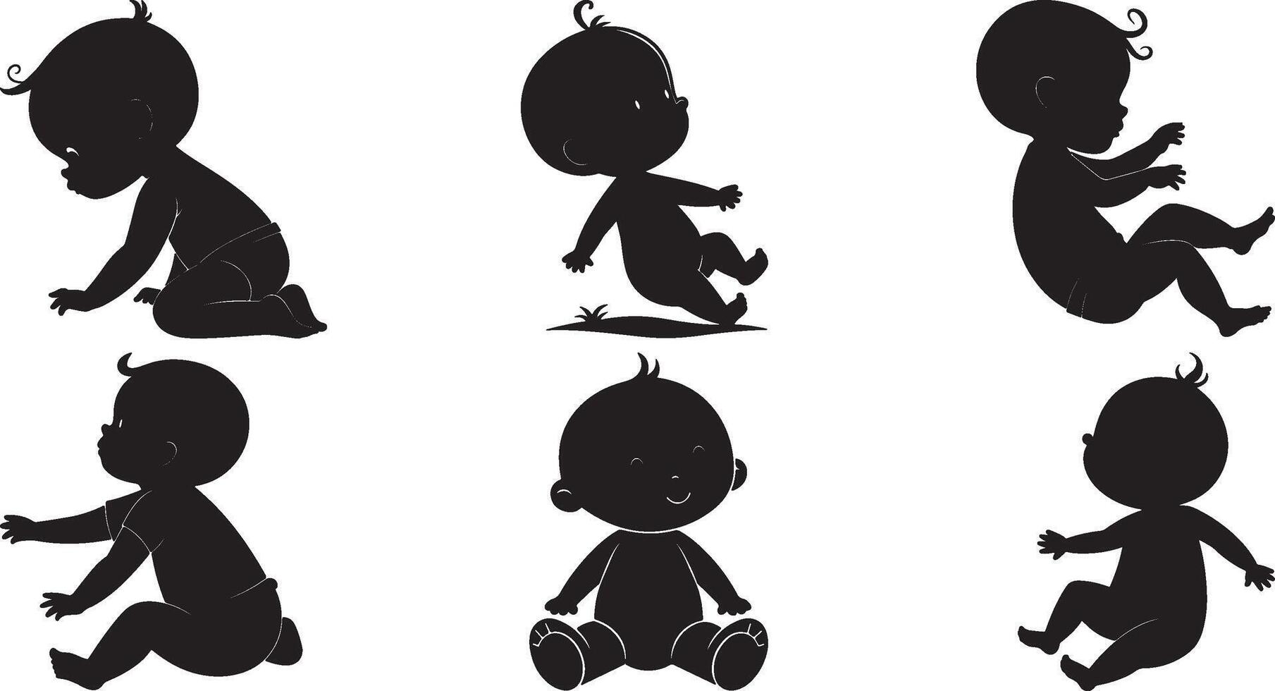 Baby silhouette bundle art, icon and logo illustration design using black color. vector
