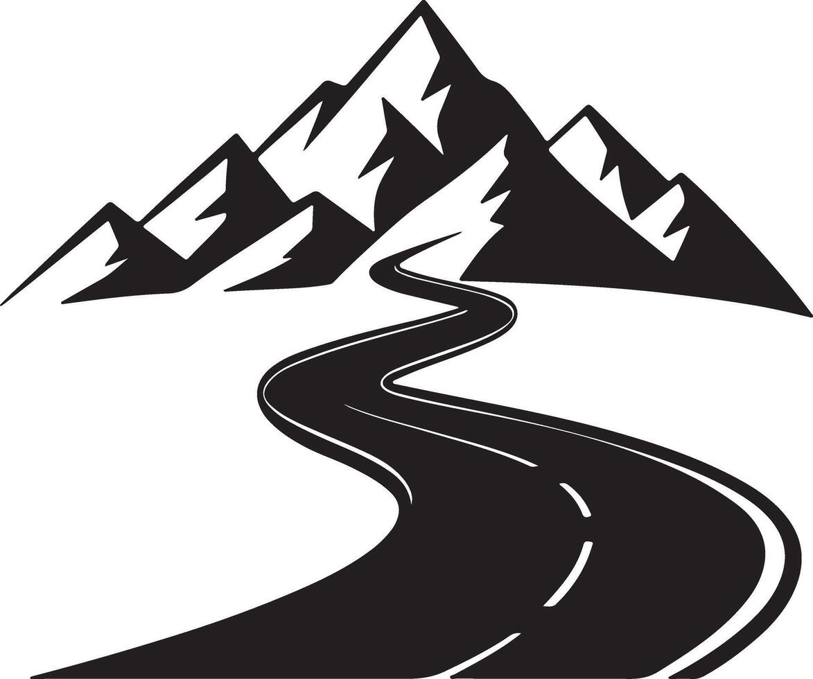 Mountain into road silhouette illustration and graphic design vector