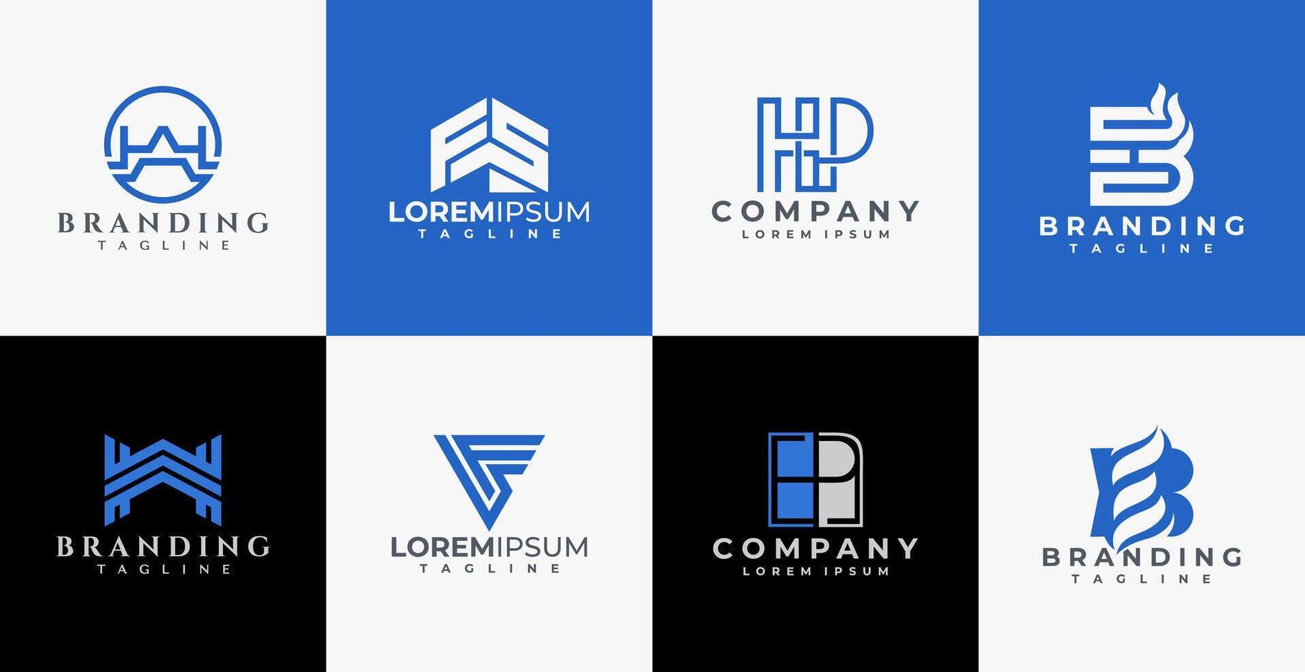 Simple line letter HA AH FS HP BE EB logo set vector