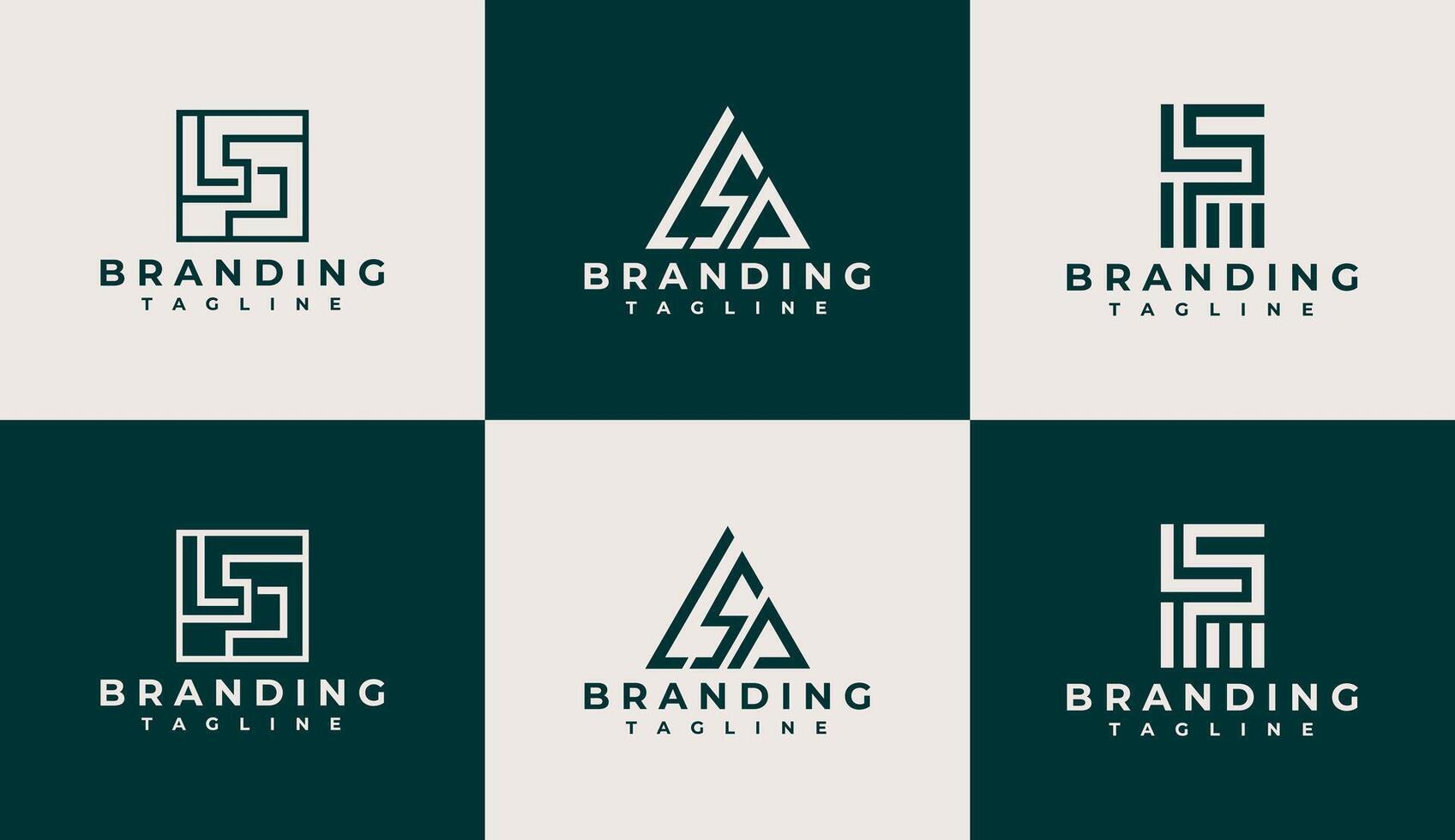 Modern line abstract letter L S P LSP logo set vector