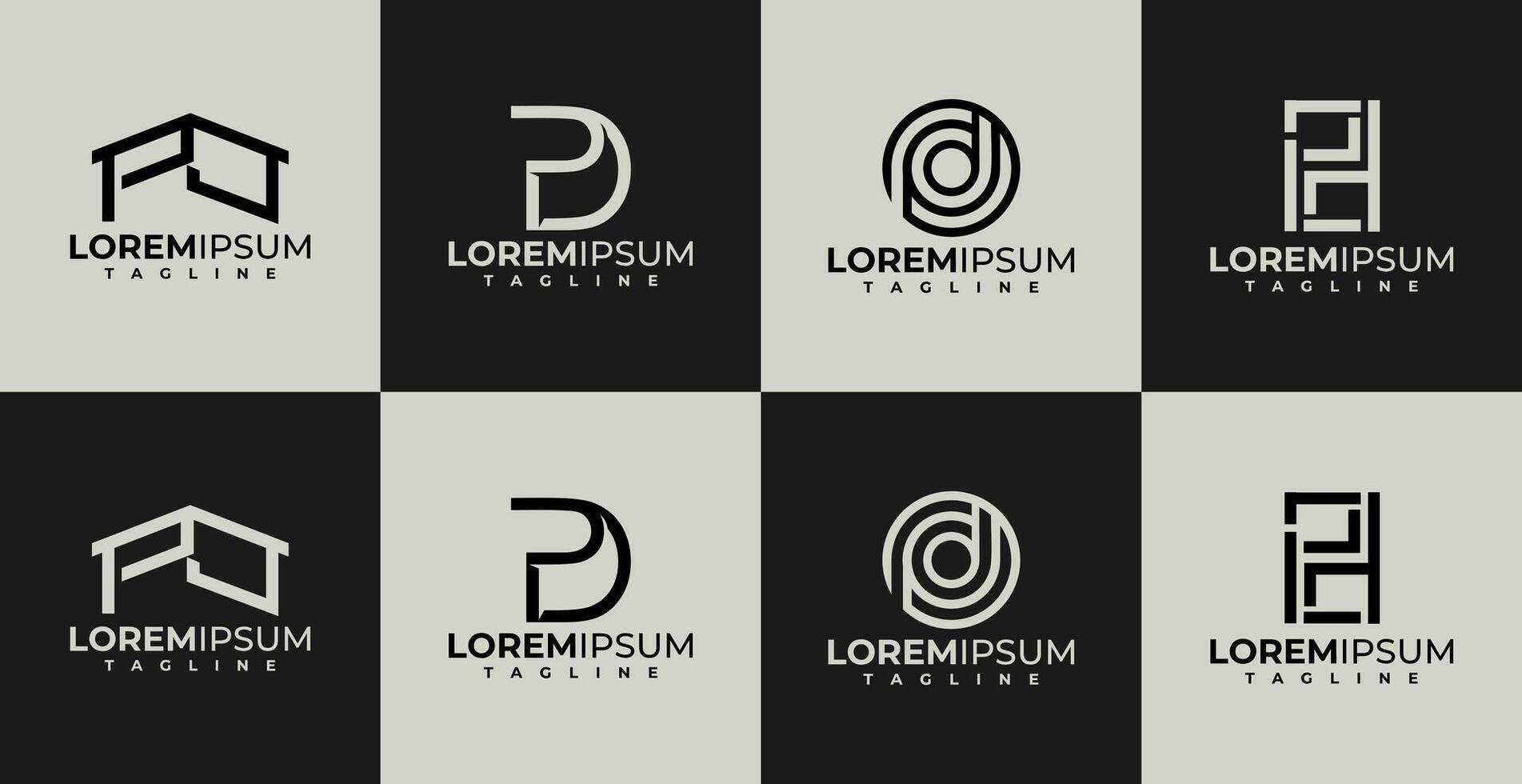Set of abstract letter P D PD logo design vector