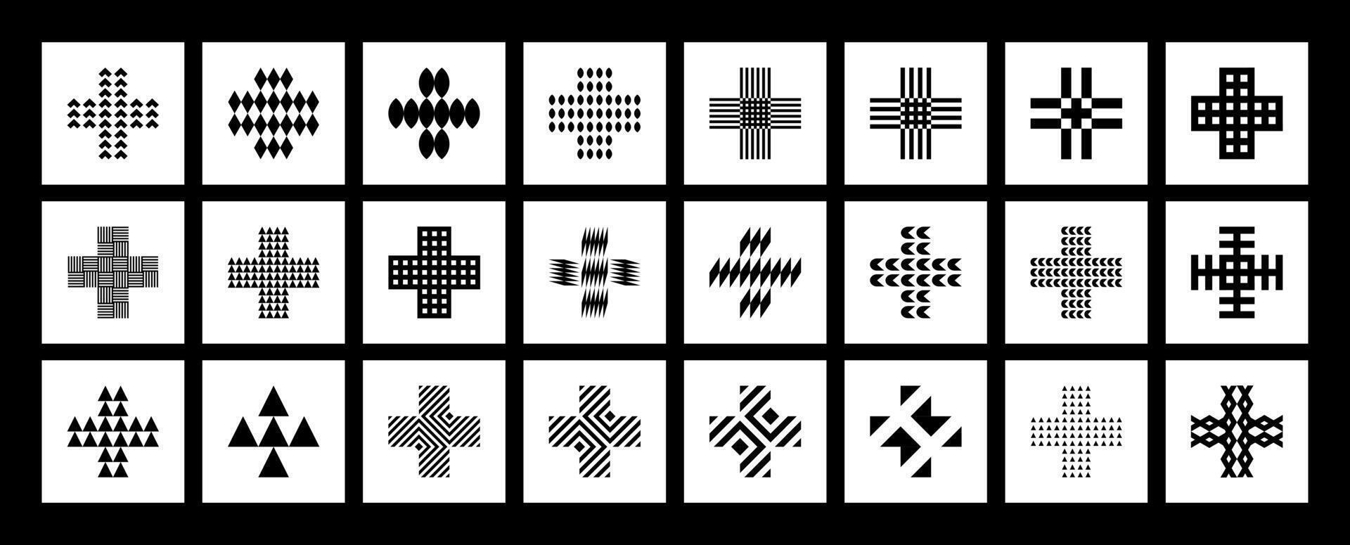 Flat line abstract medical plus logo symbol set vector