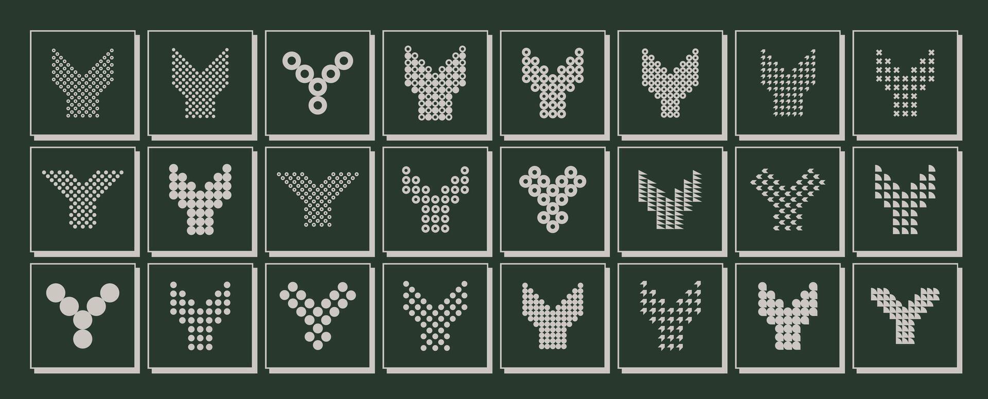 Modern pixel dot abstract letter Y logo set vector