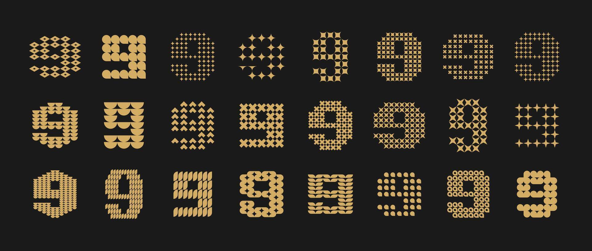 Elegant flat line abstract number 9 logo set vector