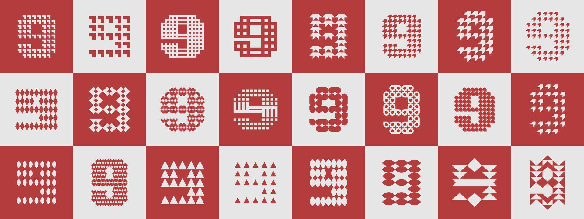 Modern flat abstract number 9 logo graphic set vector