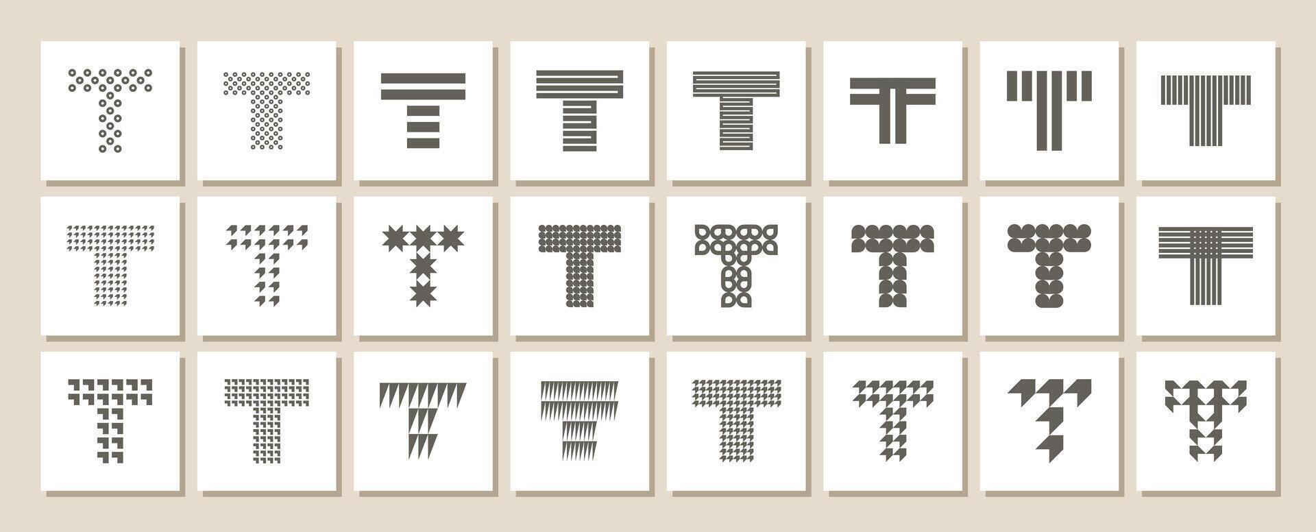 Geometric abstract letter T logo bundle vector