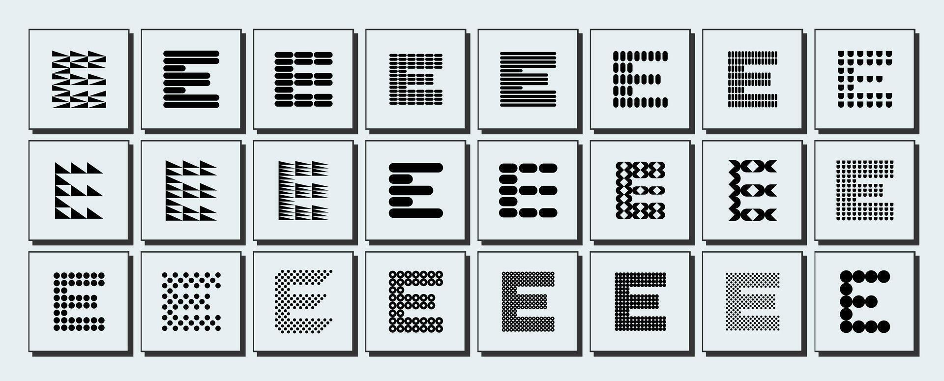 Flat line abstract letter E logo graphic set vector