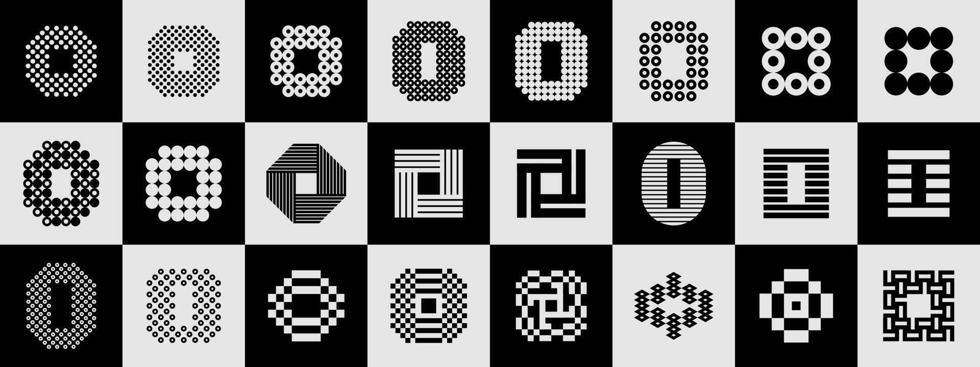 Modern pixel dots line letter O logo, number 0 set vector
