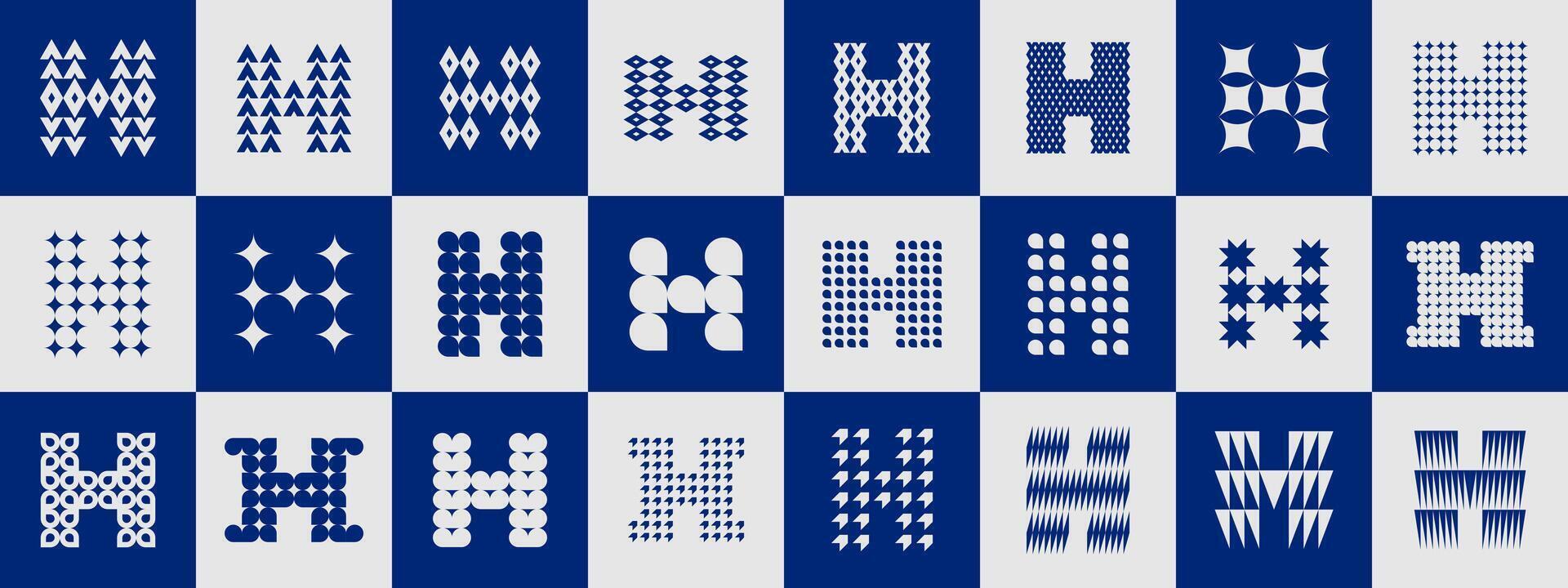Flat shape geometric letter H logo design set vector