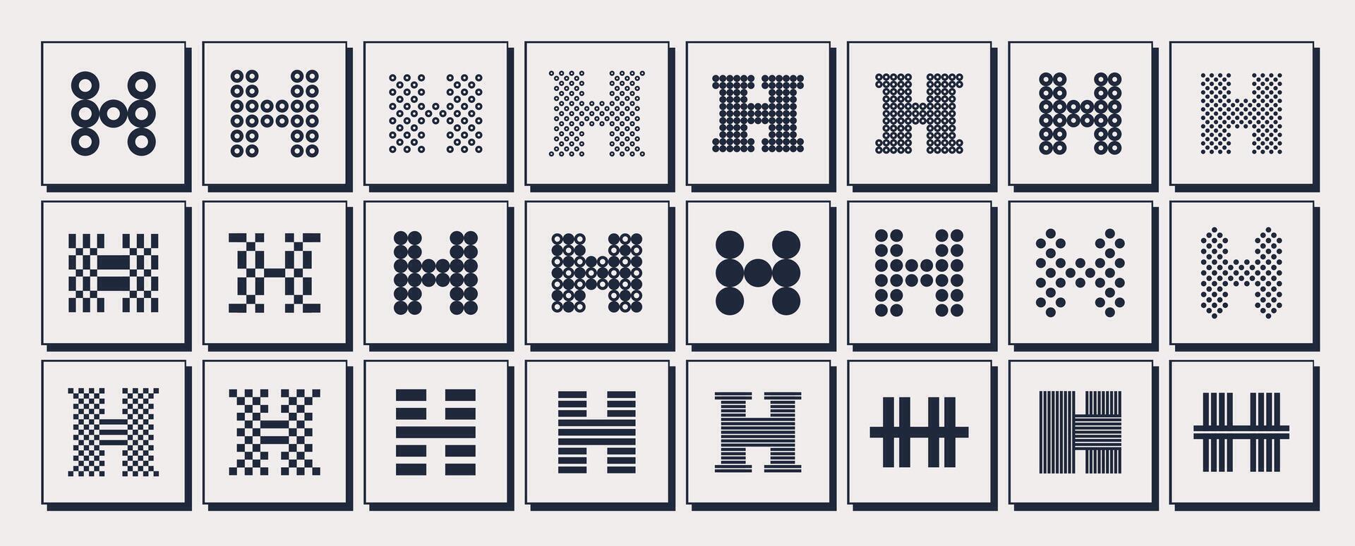 Geometric flat line letter H logo brand set vector