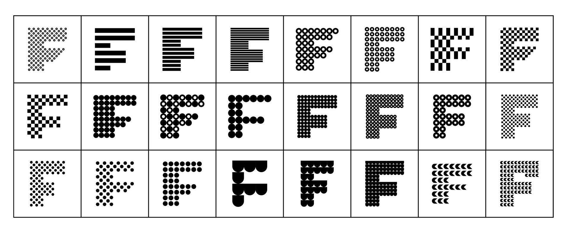 Detailed abstract letter F logo icon set vector