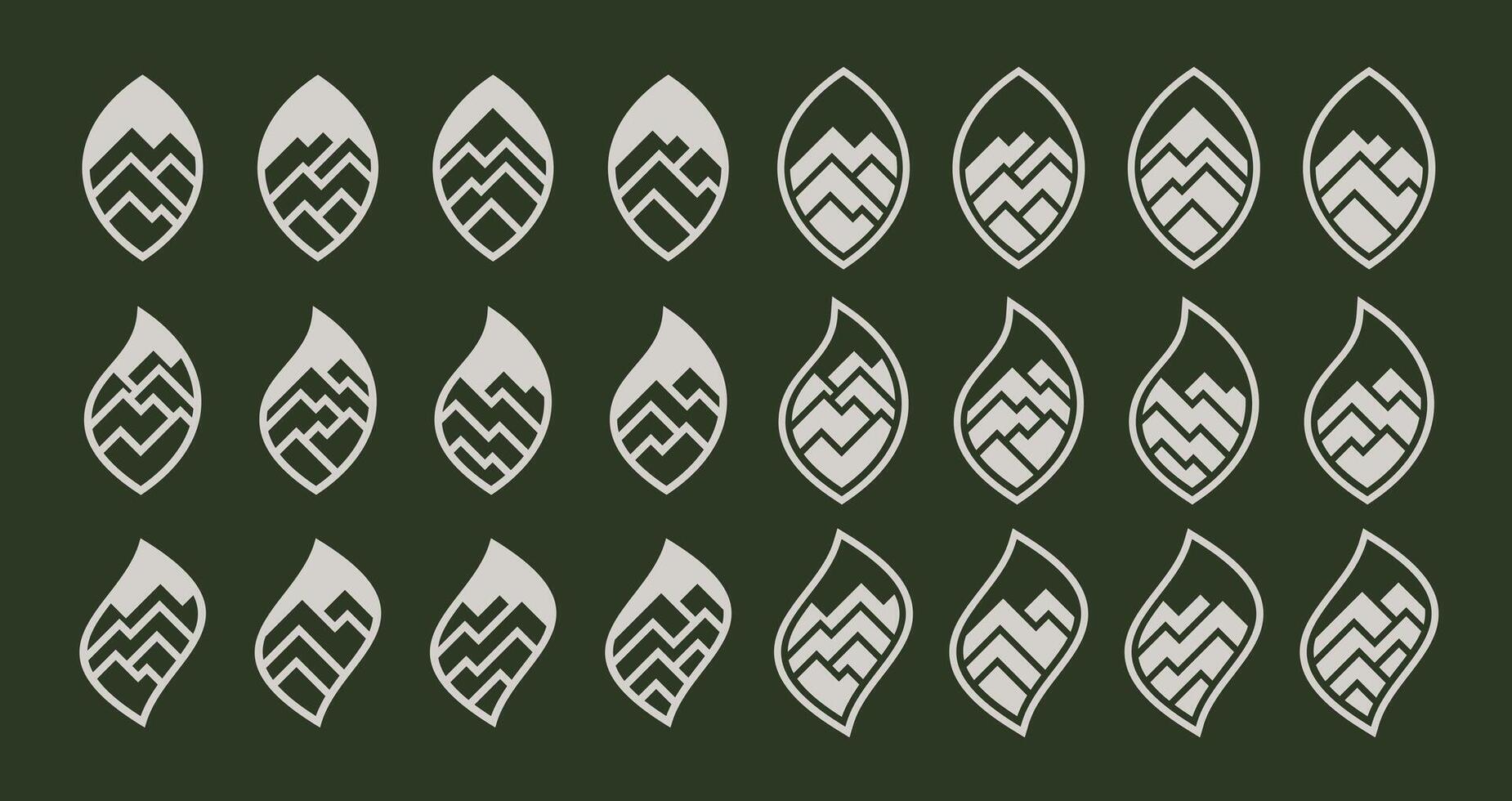 Set of flat line mountain leaf logo icon vector