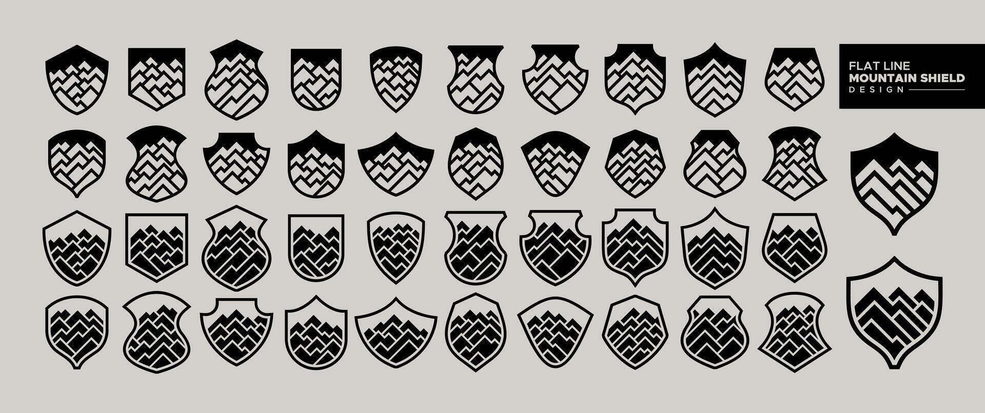 Modern line security mountain shield logo bundle vector