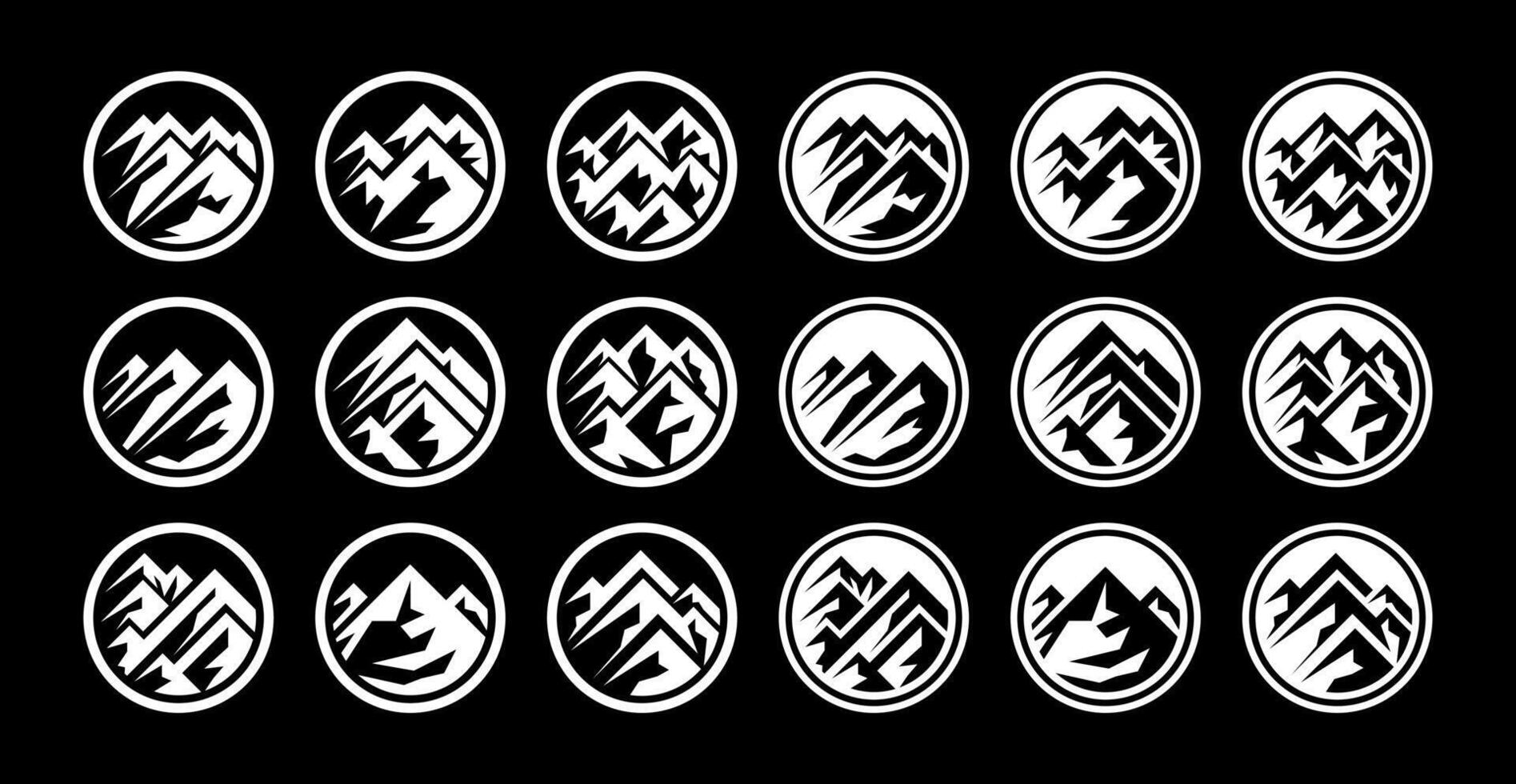 Line flat circle mountain peak logo design set vector