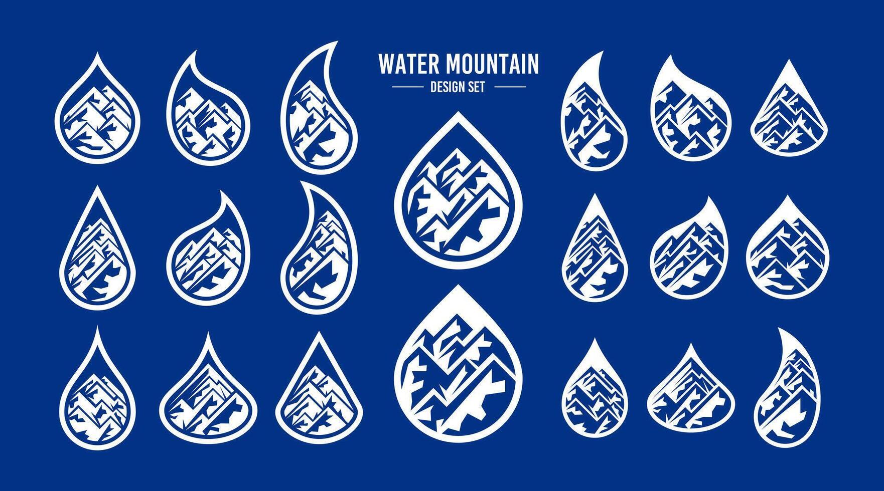 Simple flat mountain water drop logo design set vector