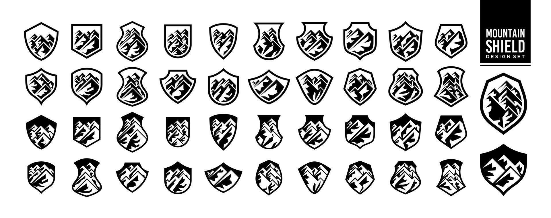 Abstract mountain shield logo design set vector