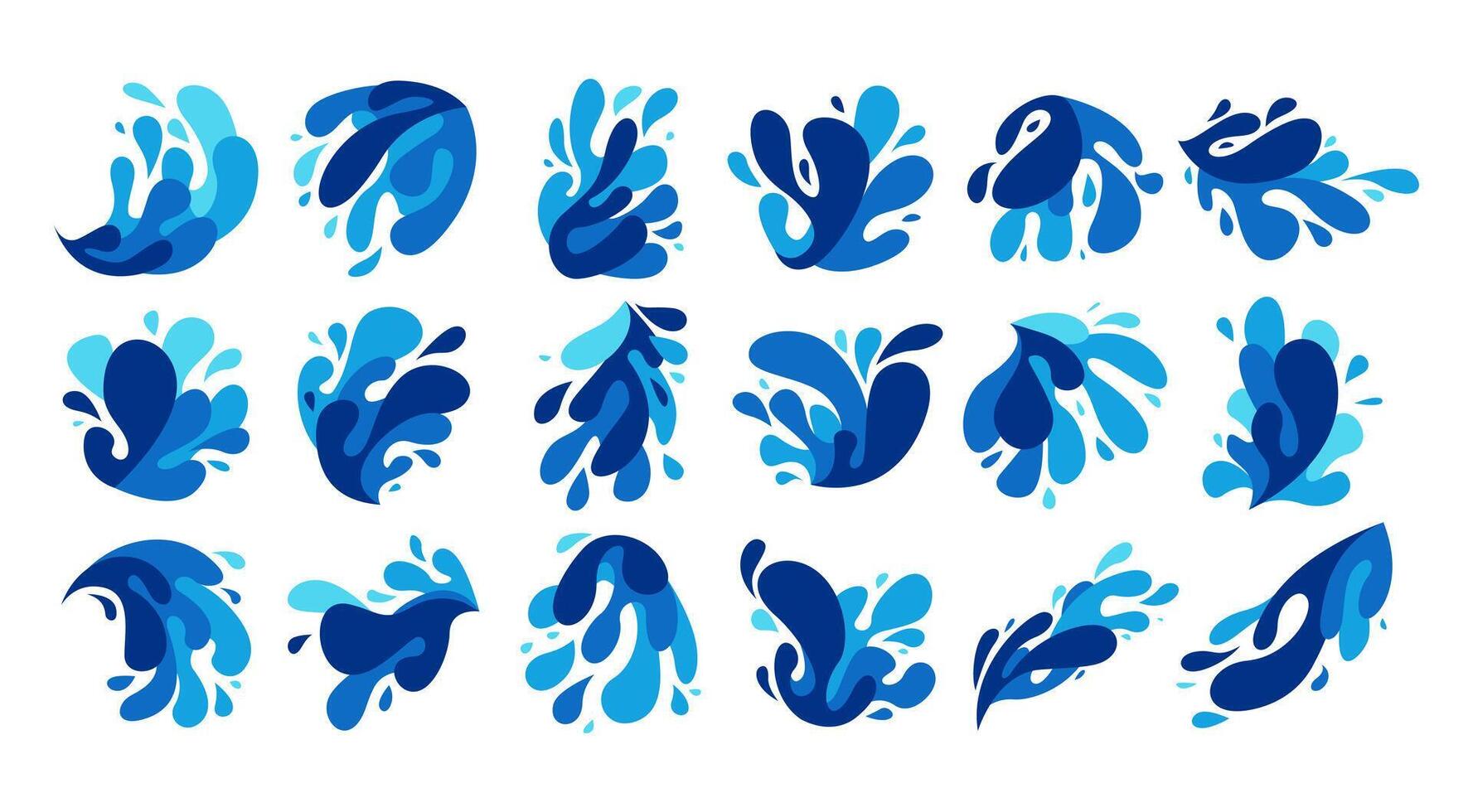 Flat blue water splash design set vector