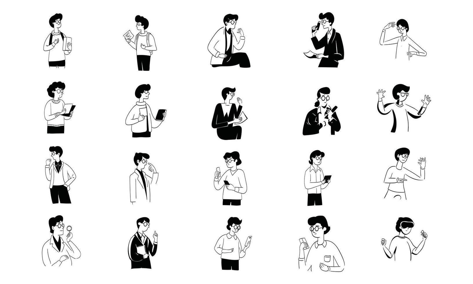 Collection of illustrations of men playing cellphones vector