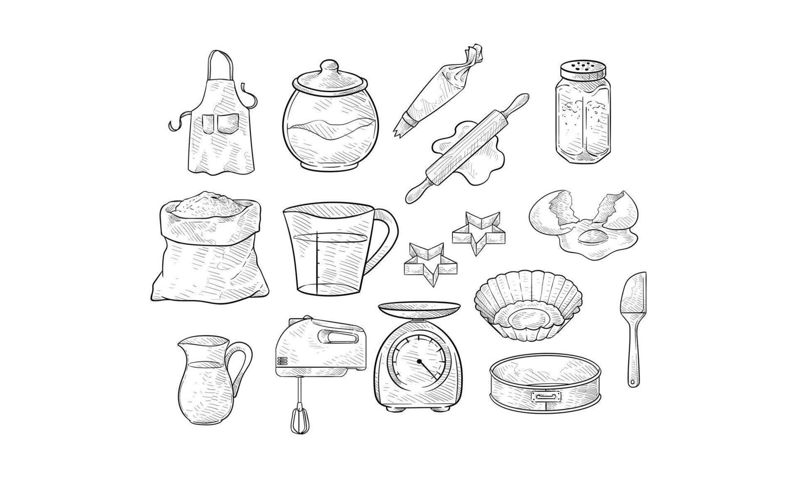 baking tools handdrawn collection vector