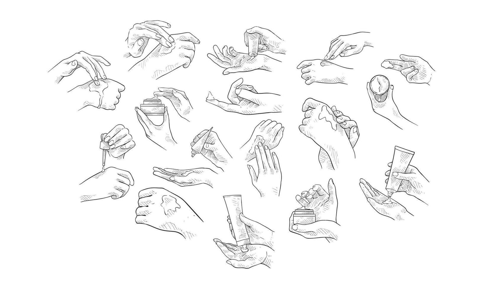 handdrawn collection woman's hand with cream vector