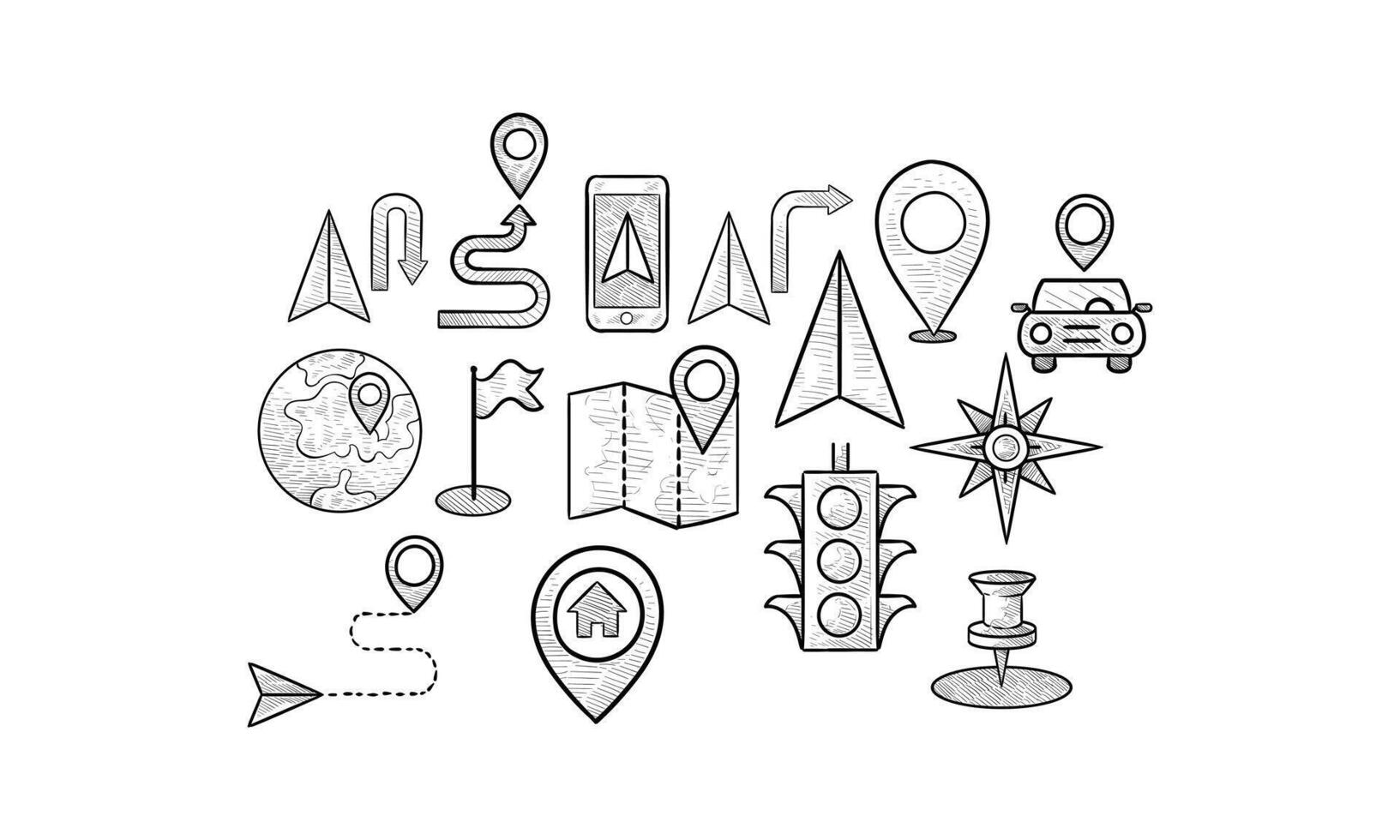 navigation icon handdrawn collection vector