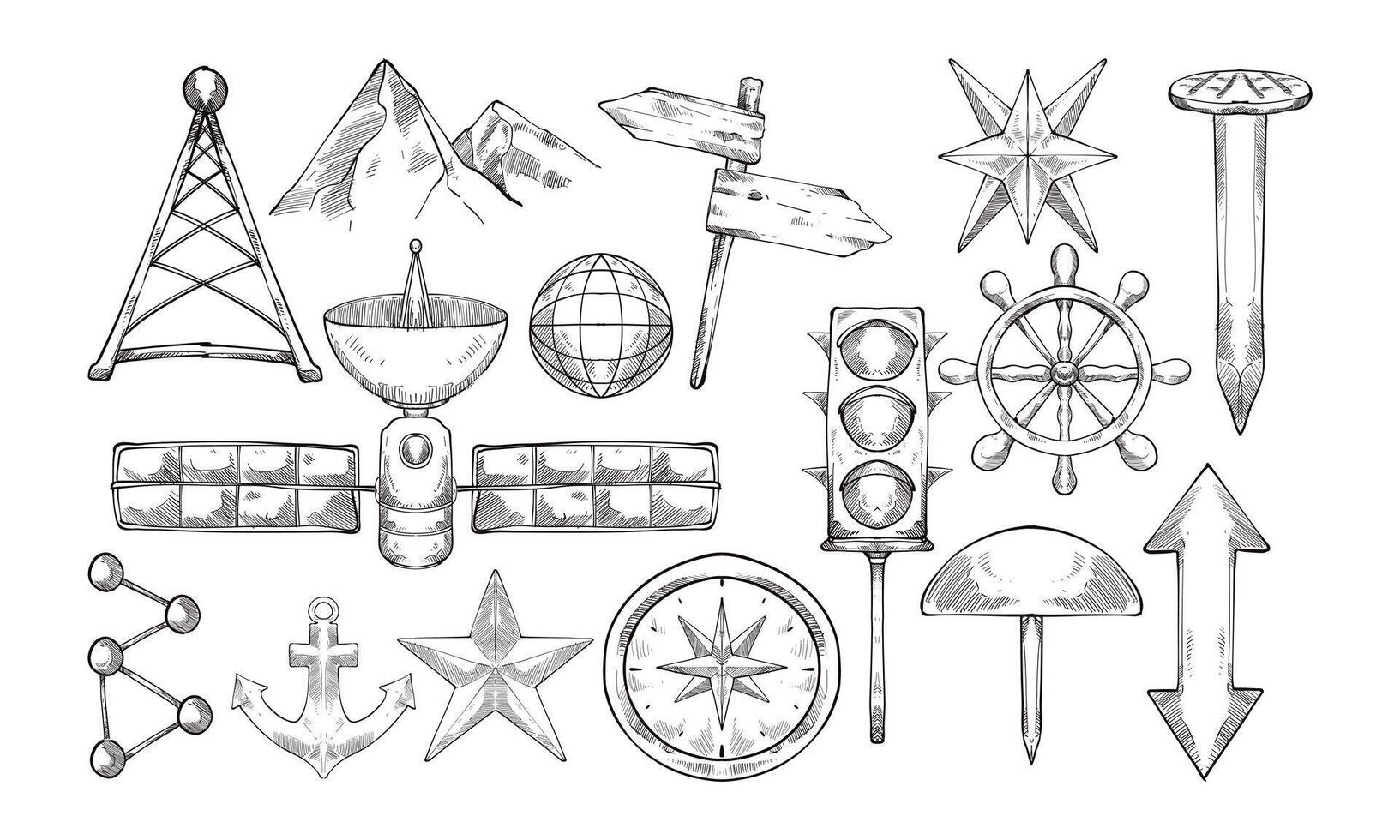 Maps and Navigation handdrawn collection vector