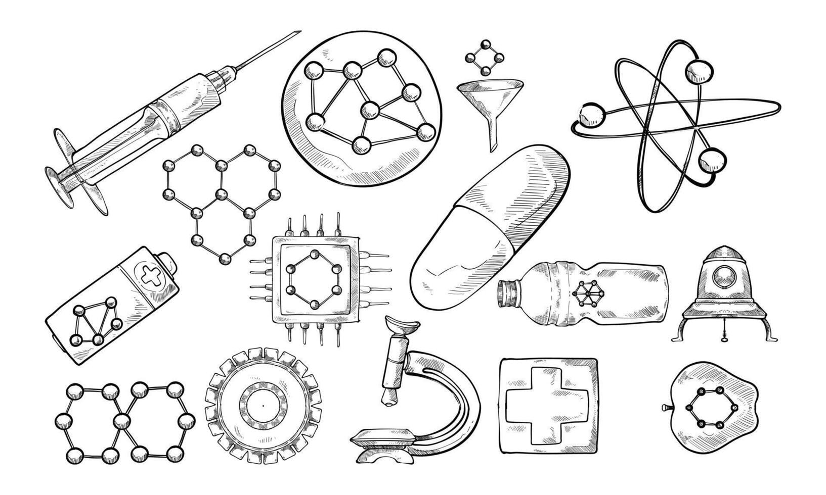 Nanotechnology handdrawn collection vector