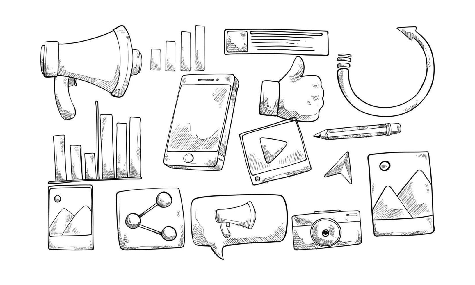 Social Media Marketing handdrawn collection vector
