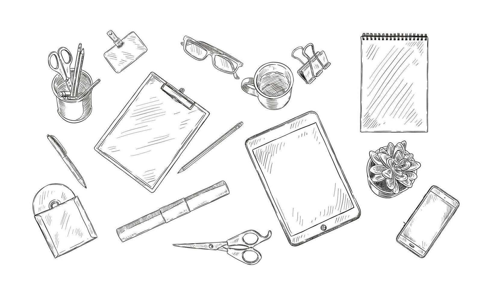 office handdrawn collection vector