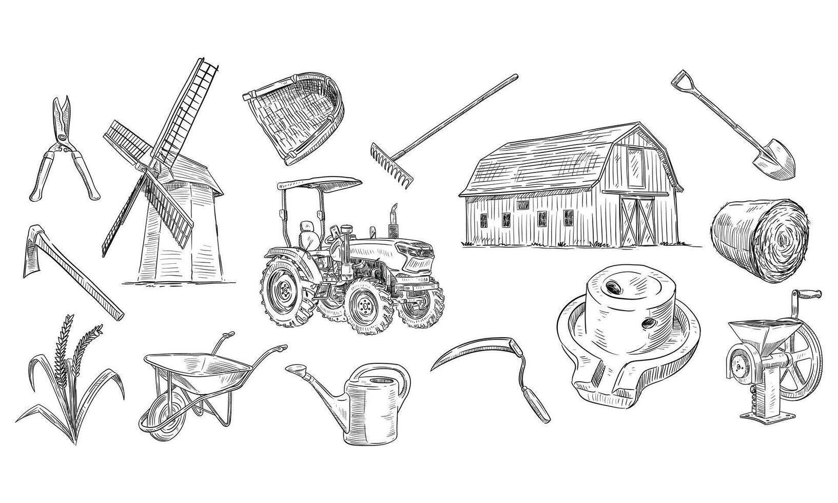 farming handdrawn collection vector