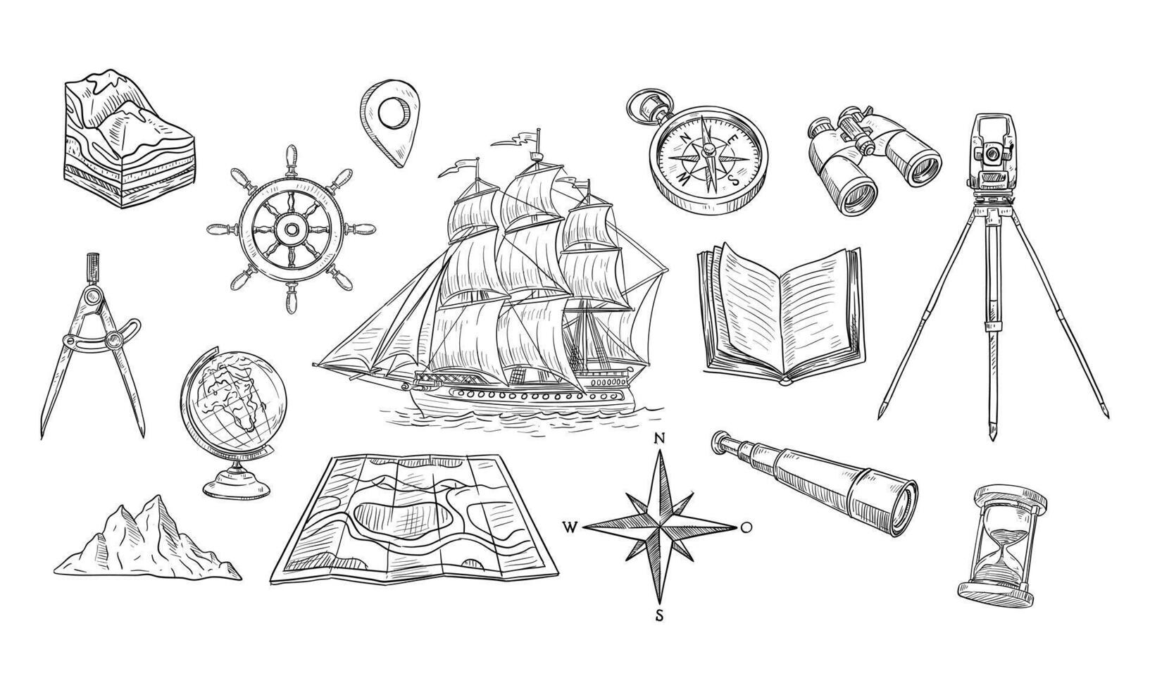 geographical handdrawn collection vector