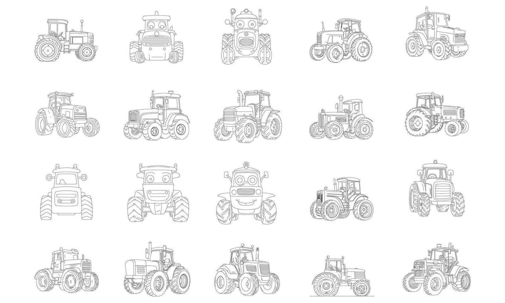 simple tractor coloring book page handdrawn collection vector