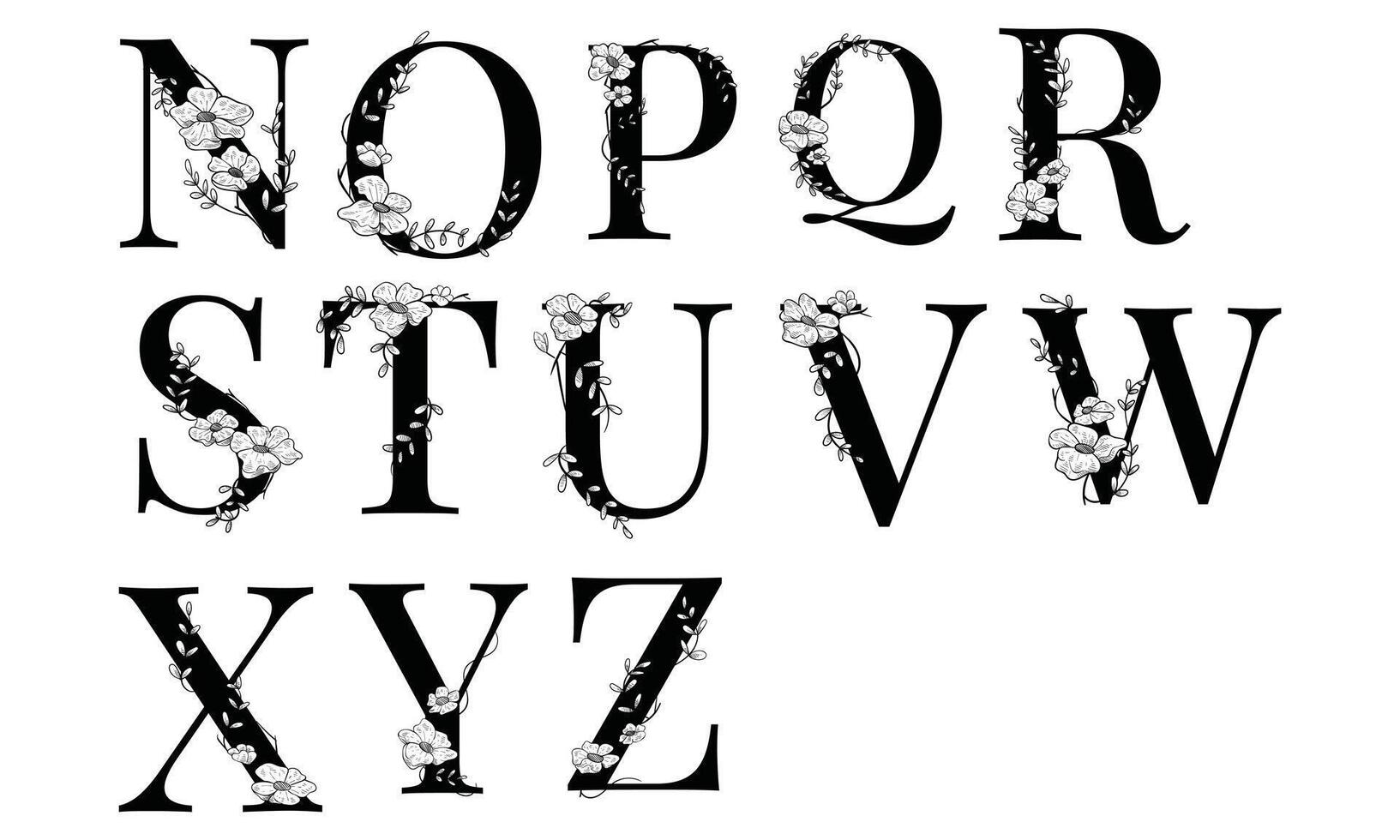 alphabet natural floral font handdrawn collection vector