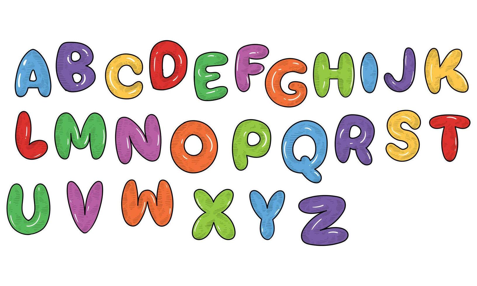 cartoon glossy kids font alphabet collection vector