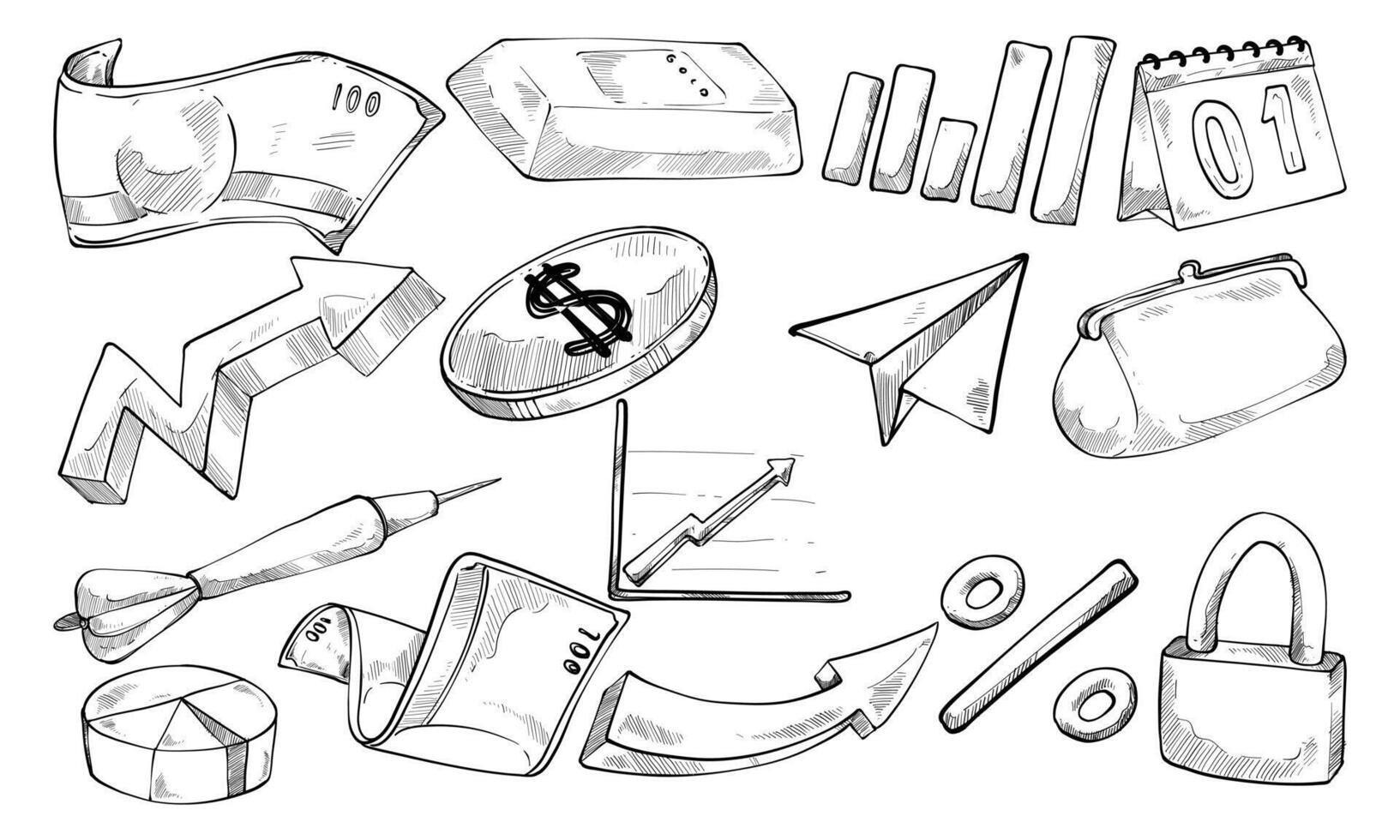 investments and finance business handdrawn collection vector