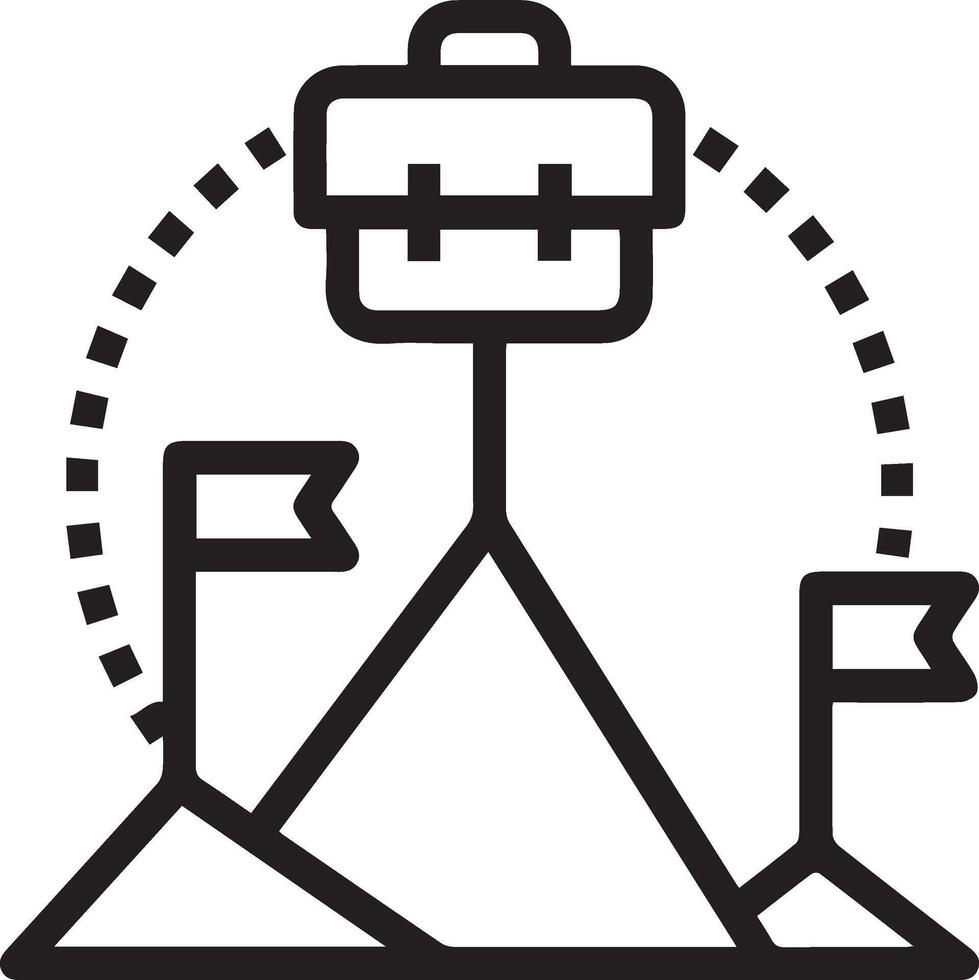 A black and white illustration of a suitcase on top of a mountain vector