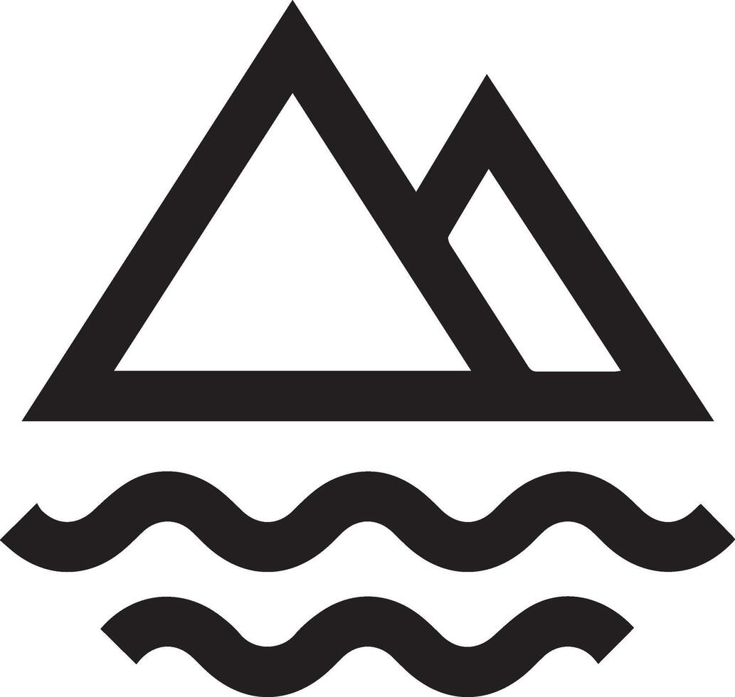 A black and white logo with mountains and waves vector