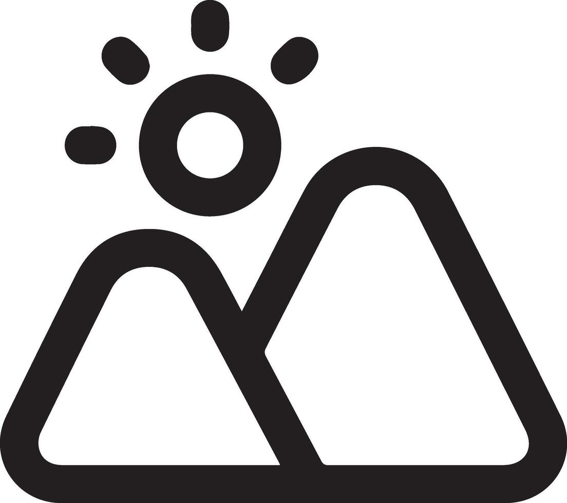 A black and white mountain with a sun icon simple design vector