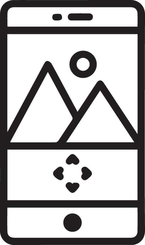 A black and white image of a smartphone with mountains on it vector