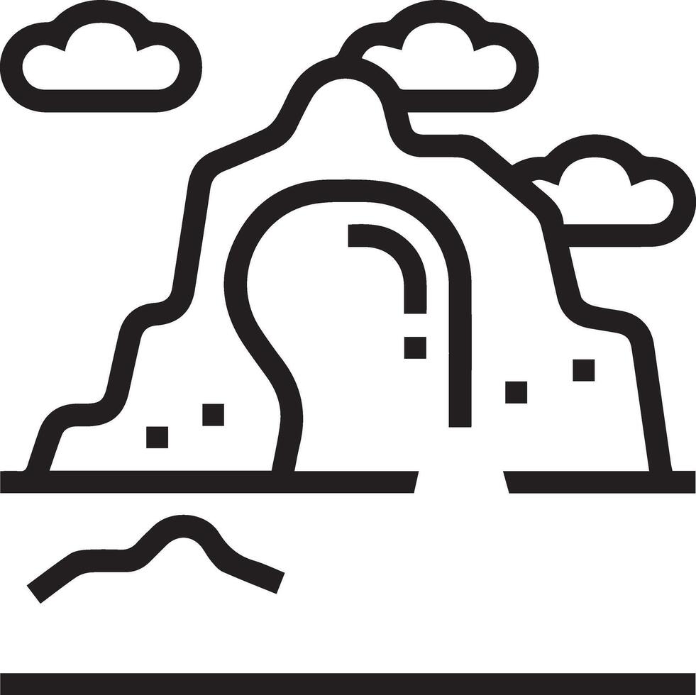 A mountain with a cave and clouds in the background vector