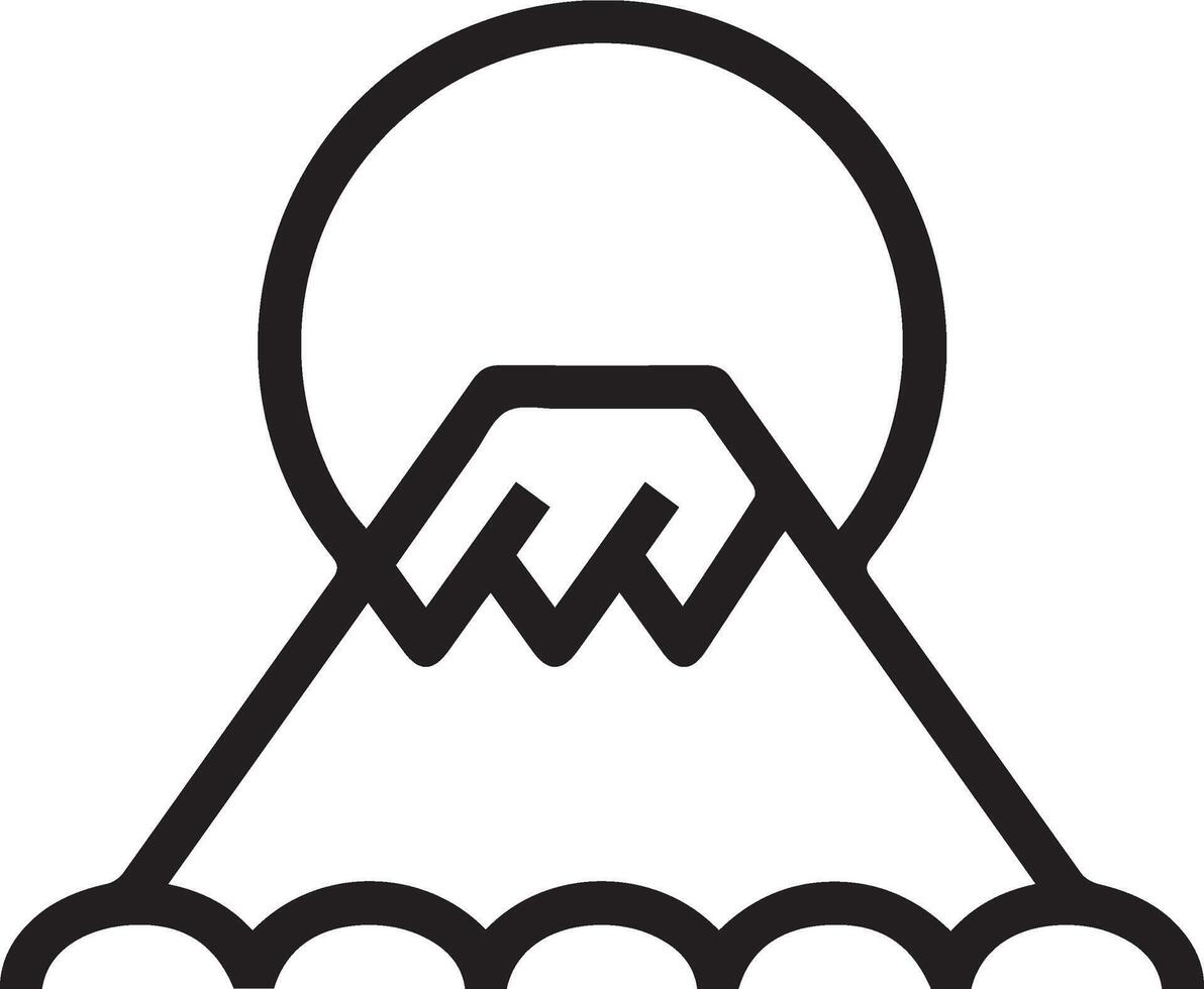 A black and white line drawing of a mountain illustration vector