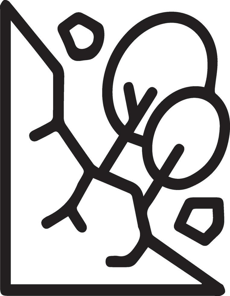 A black and white line drawing of a tree on the mountain vector