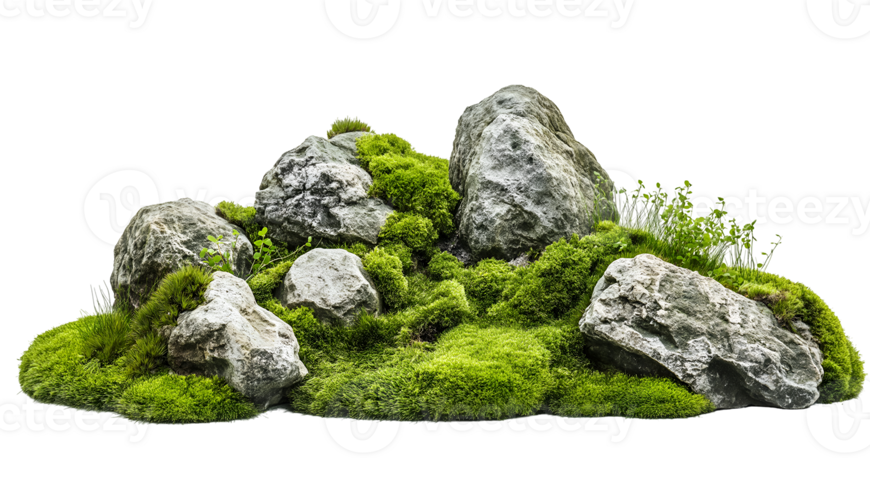 A Pile of Rugged Rocks Covered in Moss Perfect for Natural and Rustic Designs png