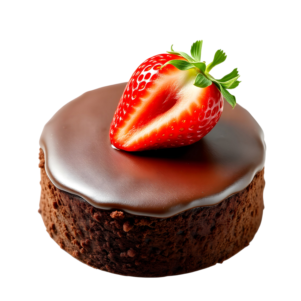 A chocolate cake with a strawberry on top png