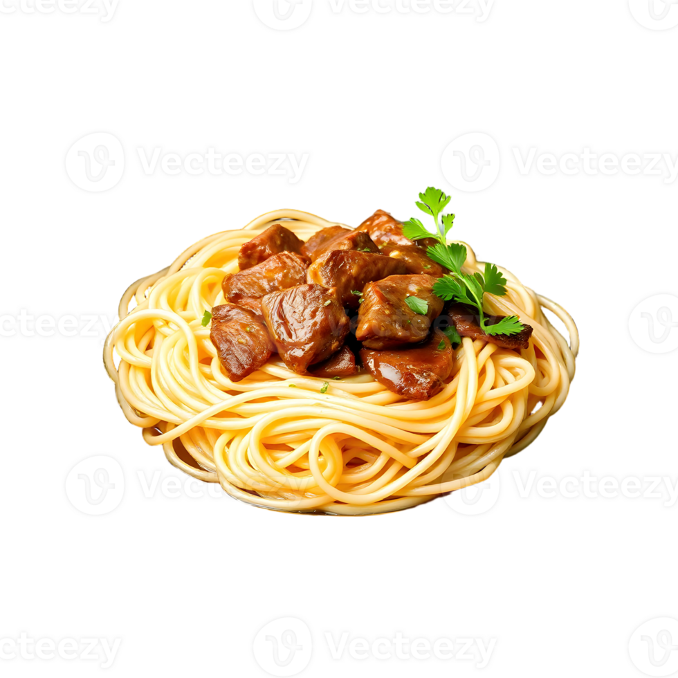 Spaghetti with meat and sauce on a black background png