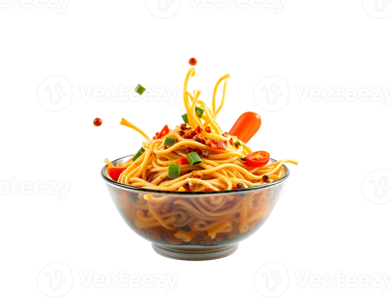 A bowl of noodles with vegetables and meat png