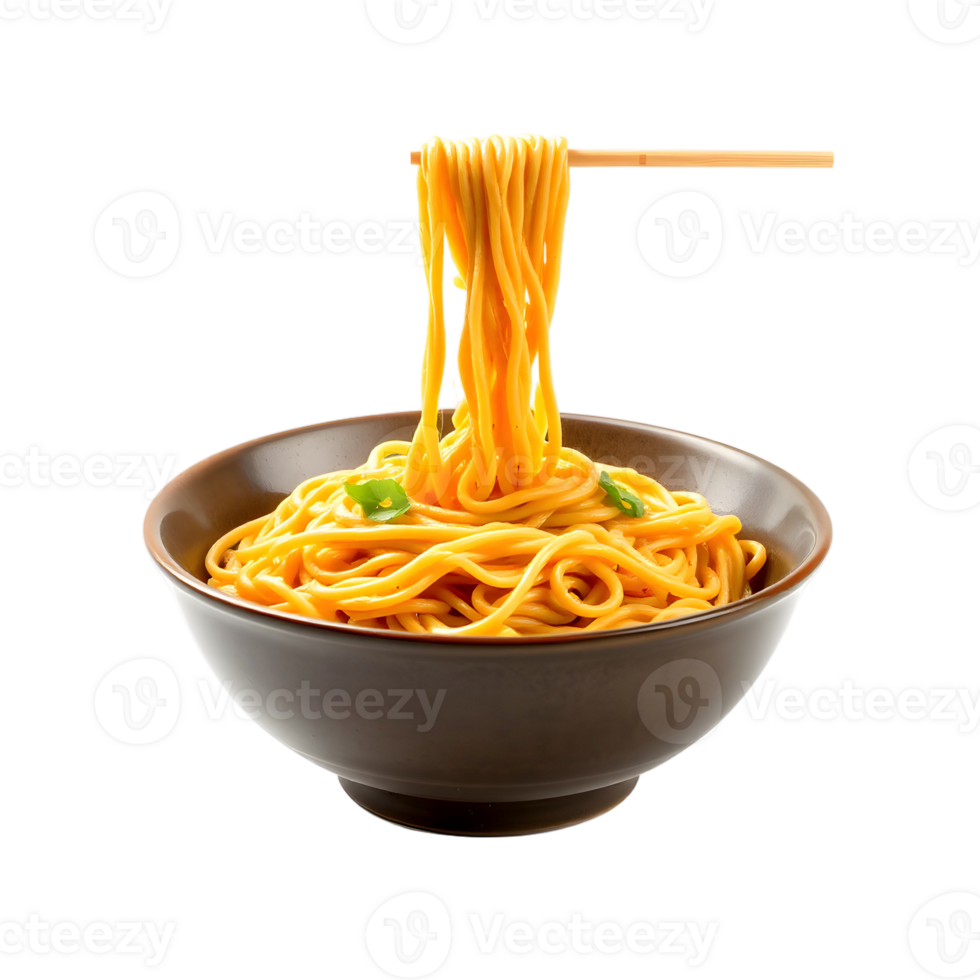 A bowl of noodles with chopsticks on top png