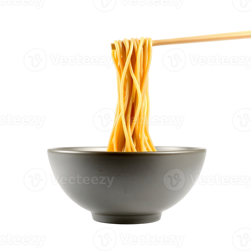A bowl of noodles with chopsticks on a black background png