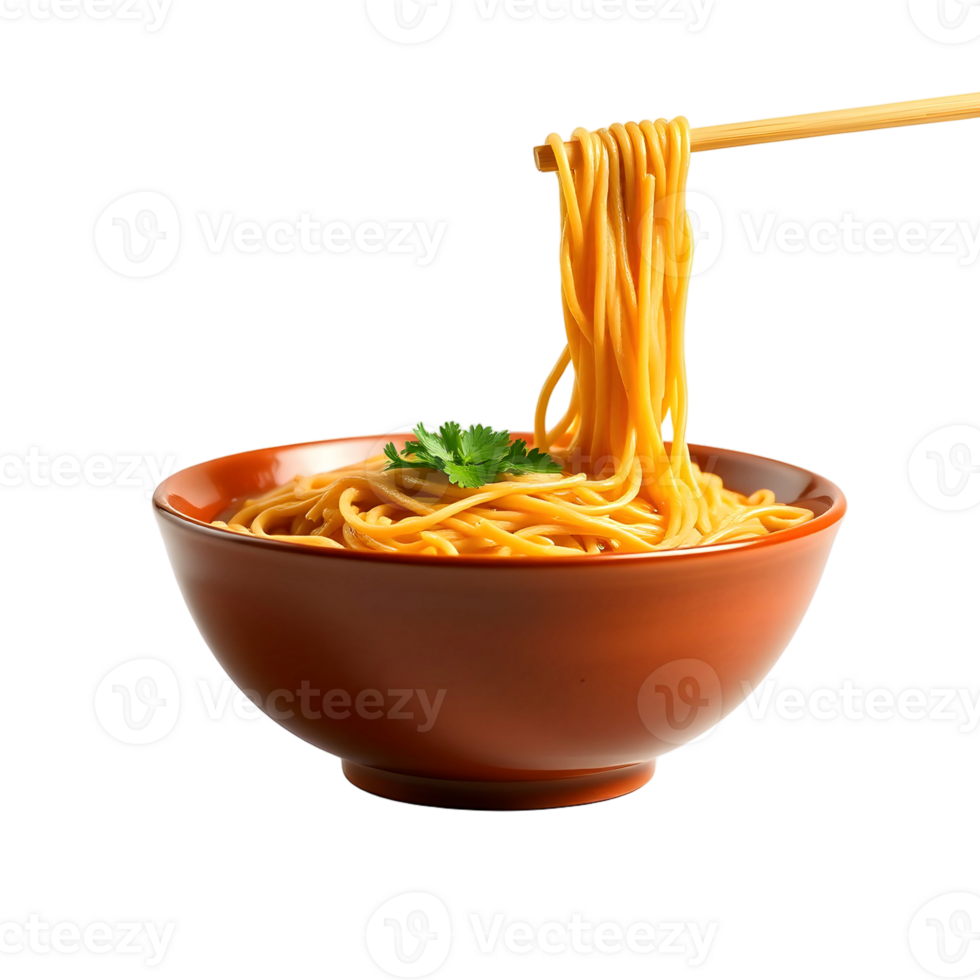 Noodles in bowl with chopsticks on black background png