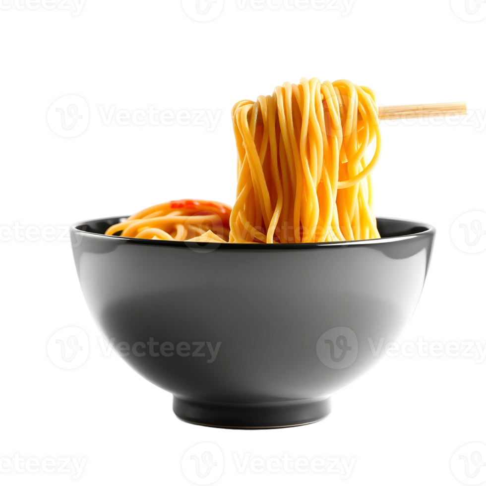 A bowl of spaghetti with chopsticks on top png